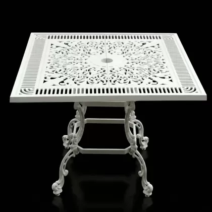 100x100 kare beyaz alüminyum döküm dış mekan bahçe için ferforje masa modeli süt