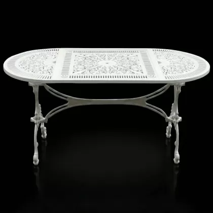 100x200 oval beyaz alüminyum döküm dış mekan bahçe için ferforje masa modeli süt