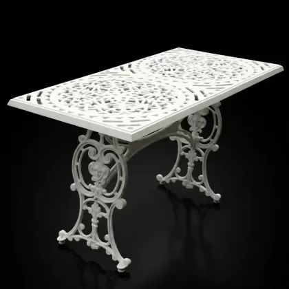 60x120 dikdörtgen beyaz alüminyum döküm dış mekan bahçe için ferforje masa modeli süt