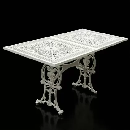 70x140 dikdörtgen beyaz alüminyum döküm dış mekan bahçe için ferforje masa modeli beyaz