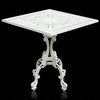 75x75 beyaz alüminyum döküm dış mekan bahçe için ferforje masa modeli beyaz