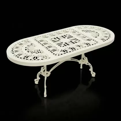 Krem elips orta boy alüminyum döküm dış mekan bahçe için ferforje masa modeli beyaz