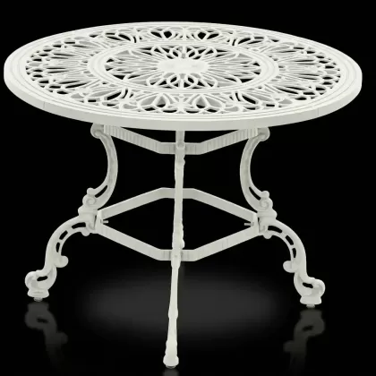 Yuvarlak siyah alüminyum döküm ferforje masa beyaz