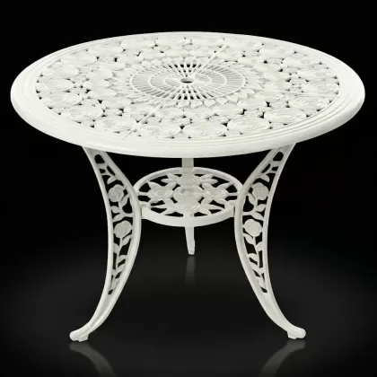 90 çap siyah alüminyum döküm dış mekan bahçe için ferforje masa modeli beyaz