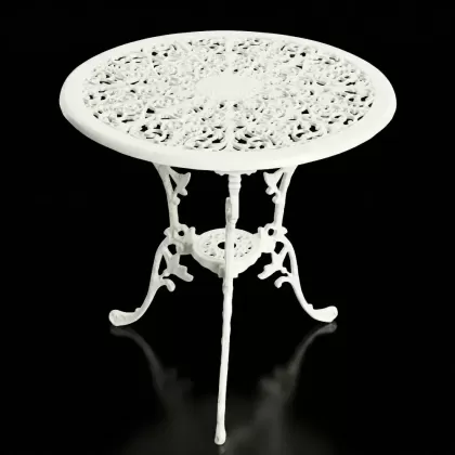 Gold mini yuvarlak alüminyum döküm dış mekan bahçe için ferforje masa modeli beyaz