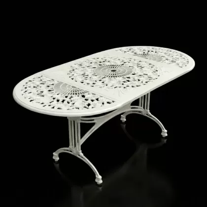 90x180 oval beyaz alüminyum döküm dış mekan bahçe için ferforje masa modeli