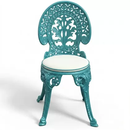 Alüminyum döküm turkuaz rengi ferforje sandalye