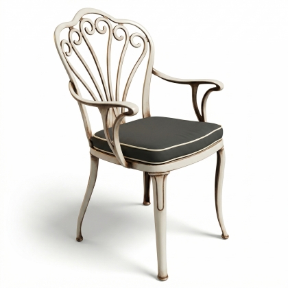 Alüminyum döküm beyaz eskitme ferforje sandalye