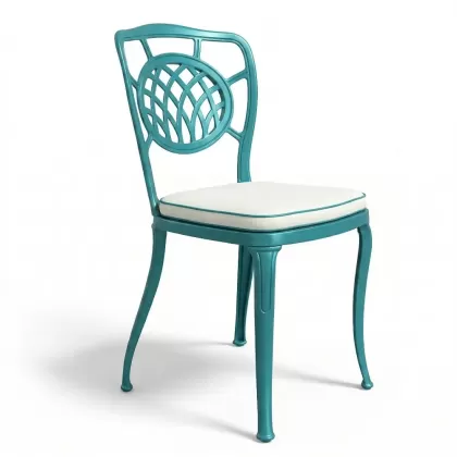 Alüminyum döküm turkuaz rengi ferforje sandalye