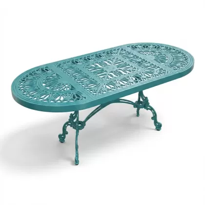 Alüminyum döküm turkuaz rengi ferforje masa
