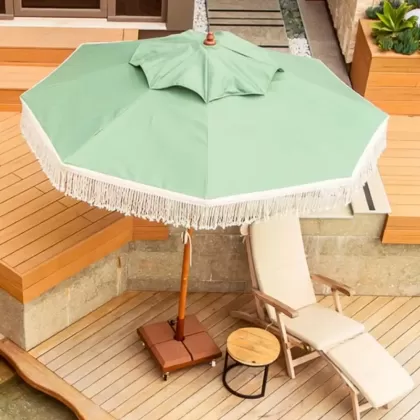 Saçaklı ahşap bahçe şemsiyesi çap 300 yeşil