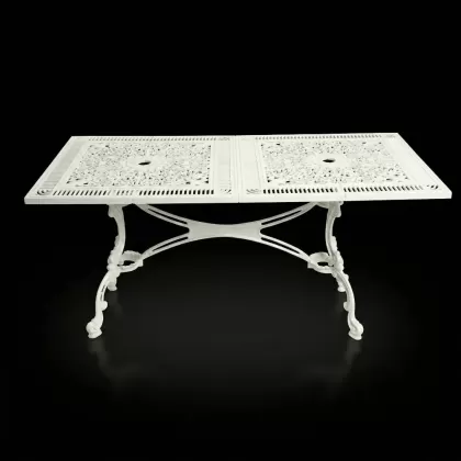 75x150 cm alüminyum döküm ferforje dikdörkgen metal masa  süt beyaz