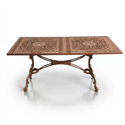 75x150 cm alüminyum döküm ferforje dikdörkgen metal masa bakır eskitme