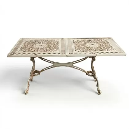 75x150 cm alüminyum döküm ferforje dikdörkgen metal masa  beyaz eskitme