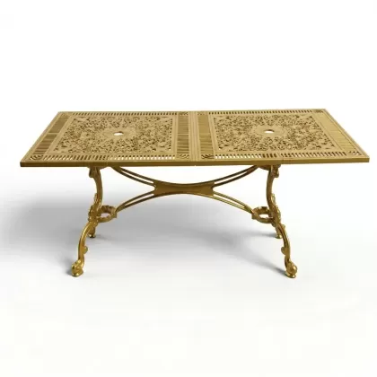 75x150 cm alüminyum döküm ferforje dikdörkgen metal masa  gold altın
