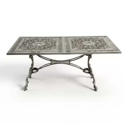 75x150 cm alüminyum döküm ferforje dikdörkgen metal masa  gümüş