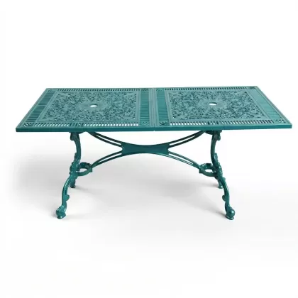 75x150 cm alüminyum döküm ferforje dikdörkgen metal masa  turkuaz