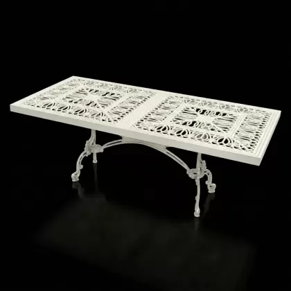 100x200 cm Alüminyum döküm dikdörtgen masa ferforje beyaz
