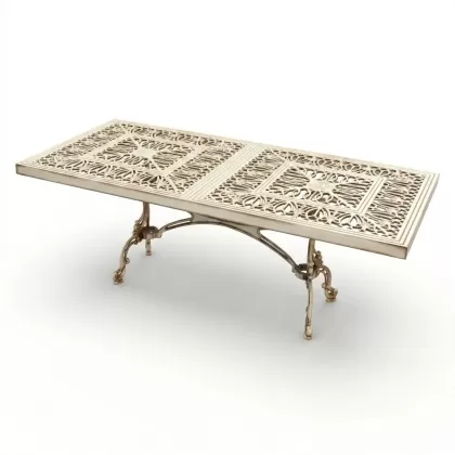 100x200 cm Alüminyum döküm dikdörtgen masa ferforje beyaz eskitme