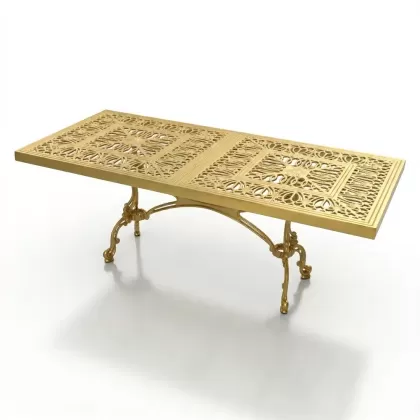 100x200 cm Alüminyum döküm dikdörtgen masa ferforje gold