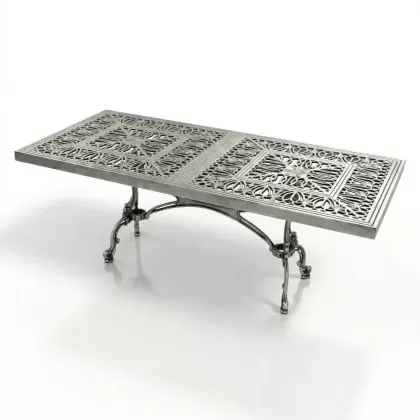 100x200 cm Alüminyum döküm dikdörtgen masa ferforje silver gümüş