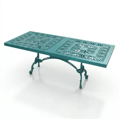 100x200 cm Alüminyum döküm dikdörtgen masa ferforje turkuaz