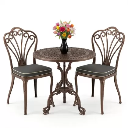 2 kişilik alüminyum döküm masa sandalye takımı ferforje set bakır eskitme