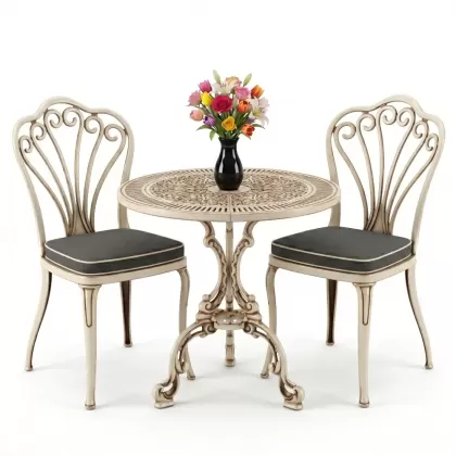 2 kişilik alüminyum döküm masa sandalye takımı ferforje set beyaz eskitme