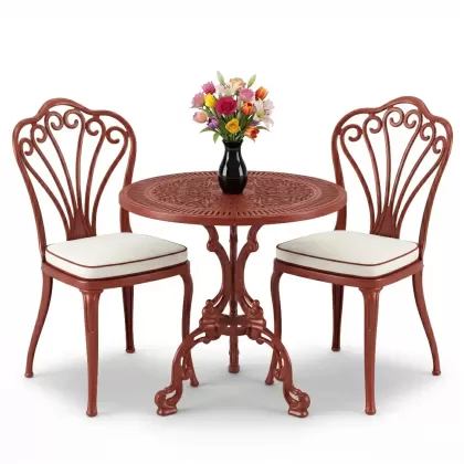 2 kişilik alüminyum döküm masa sandalye takımı ferforje set kiremit