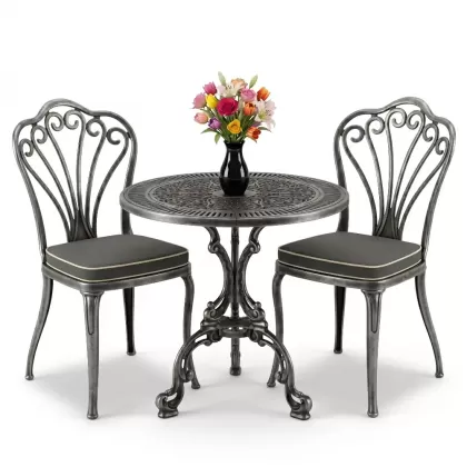 2 kişilik alüminyum döküm masa sandalye takımı ferforje set silver gümüş