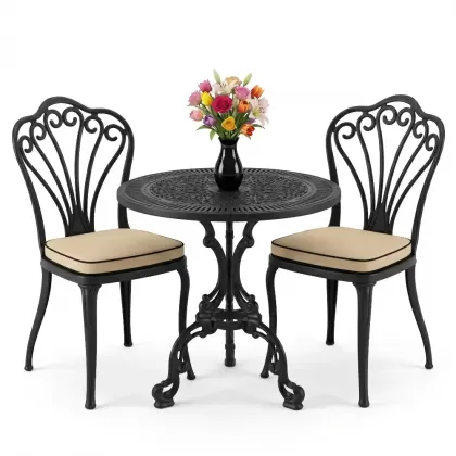 2 kişilik alüminyum döküm masa sandalye takımı ferforje set siyah