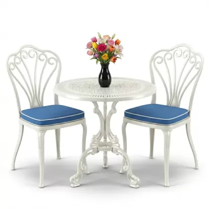 2 kişilik alüminyum döküm masa sandalye takımı ferforje set beyaz
