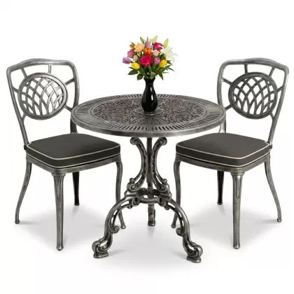 Ay motifli 2 kişilik alümünyum döküm ferforje masa seti gümüş silver