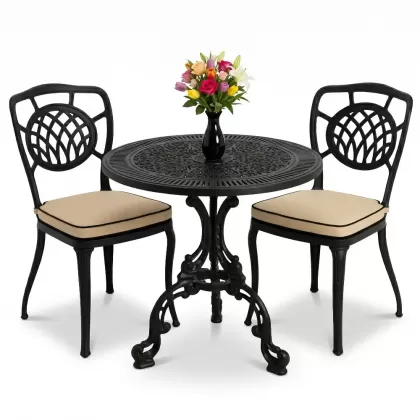 Ay motifli 2 kişilik alümünyum döküm ferforje masa seti siyah