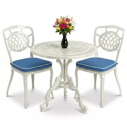 Ay motifli 2 kişilik alümünyum döküm ferforje masa seti beyaz