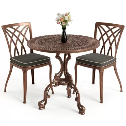 Modern ferforje döküm 2 kişilik masa sandalye akımı bakır eskitme