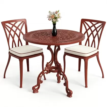 Modern ferforje döküm 2 kişilik masa sandalye akımı kiremit kırmızı