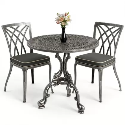 Modern ferforje döküm 2 kişilik masa sandalye akımı silver gümüş