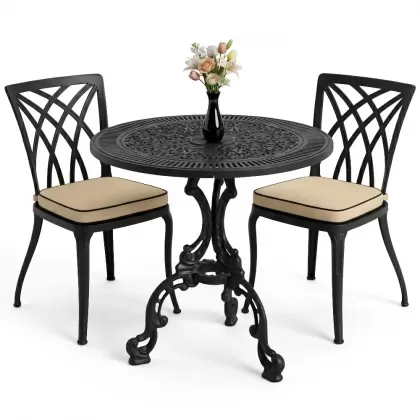Modern ferforje döküm 2 kişilik masa sandalye akımı siyah