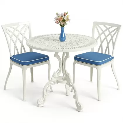 Modern ferforje döküm 2 kişilik masa sandalye akımı beyaz