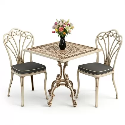 Alüminyum döküm ferforje balkon seti masa sandale takımı beyaz eskitme