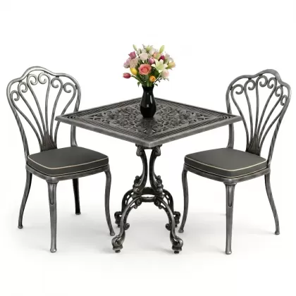 Alüminyum döküm ferforje balkon seti masa sandale takımı silver gümüş