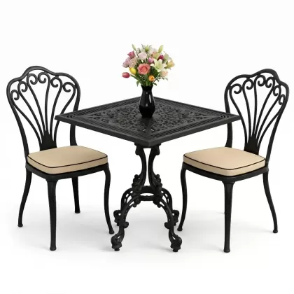 Alüminyum döküm ferforje balkon seti masa sandale takımı siyah