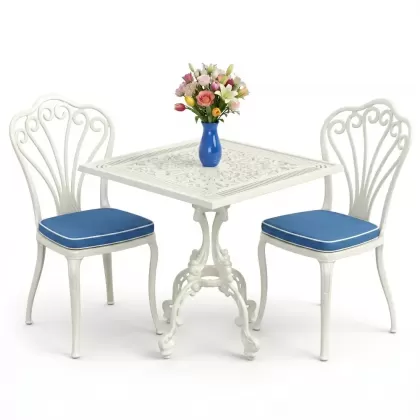 Alüminyum döküm ferforje balkon seti masa sandale takımı beyaz