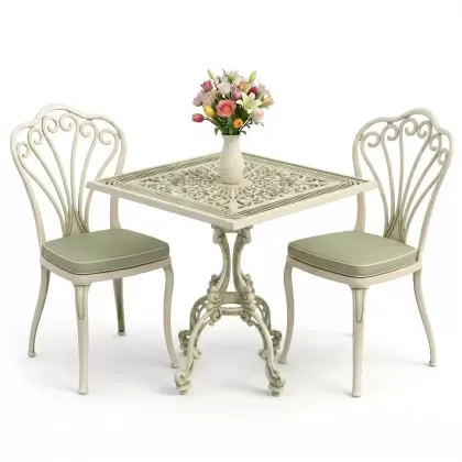 Alüminyum döküm ferforje balkon seti masa sandale takımı yeşil beyaz patina