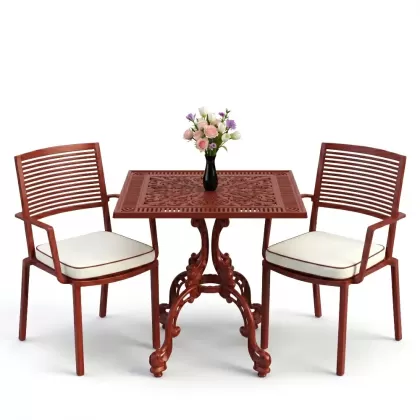 Modern döküm 2 sandalye kare ferforjen masa takımı kırmızı kiremit