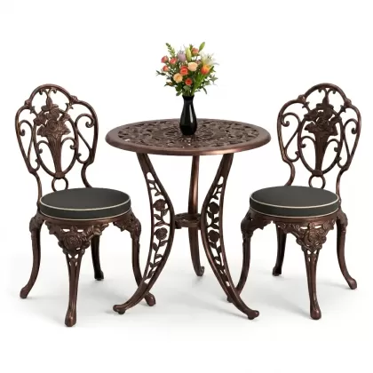 2 güllü kolsuz döküm sandalye yuvarlak ferforje masa takımı bakır eskitme