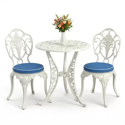 2 güllü kolsuz döküm sandalye yuvarlak ferforje masa takımı beyaz
