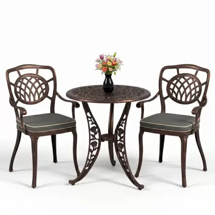 Ay motifli 2 alüminyum döküm sandalye ferforje mata takımıbakır eskitme