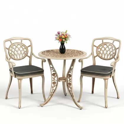 Ay motifli 2 alüminyum döküm sandalye ferforje mata takımıbeyaz eskiitme